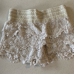Tan crochet shorts